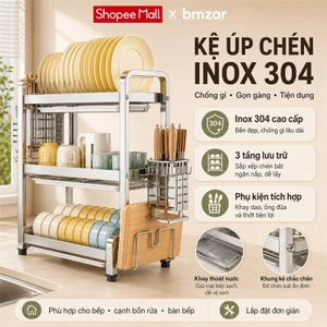 BMZAR Kệ Bát Đĩa Inox 2/3 Tầng Khay thoát nước miễn phí Kệ đựng chén bát Inox 304 Giá để bát đĩa nhà bếp