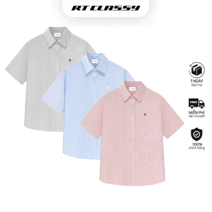 Áo Sơ Mi Ngắn Tay Kẻ Sọc RTCLASSY Chất Liệu Oxford Form Regular Trẻ Trung