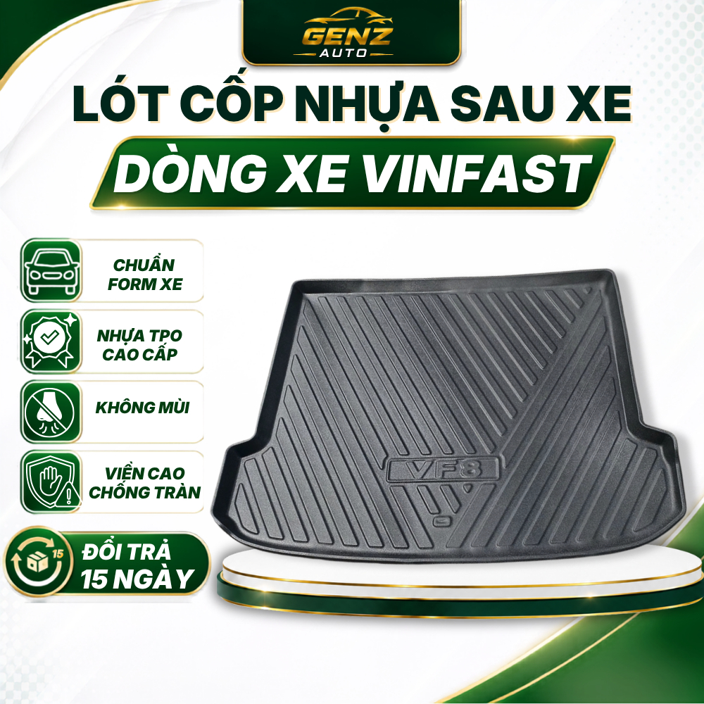 Lót cốp xe VF3, VF5/Herio green, VF6, VF7, VF8, VF9, Limo Green/MPV7, Vfe34 chất liệu nhựa dẻo TPO không mùi chống nước