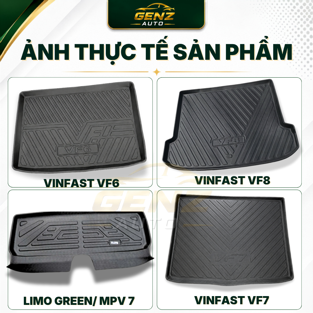 Lót cốp xe VF3, VF5/Herio green, VF6, VF7, VF8, VF9, Limo Green/MPV7, Vfe34 chất liệu nhựa dẻo TPO không mùi chống nước