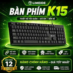 Bàn Phím Văn Phòng LIMEIDE K15 Thiết Kế Gọn , Gõ Êm, Độ Bền Cao, Kết Nối USB Tiện Lợi