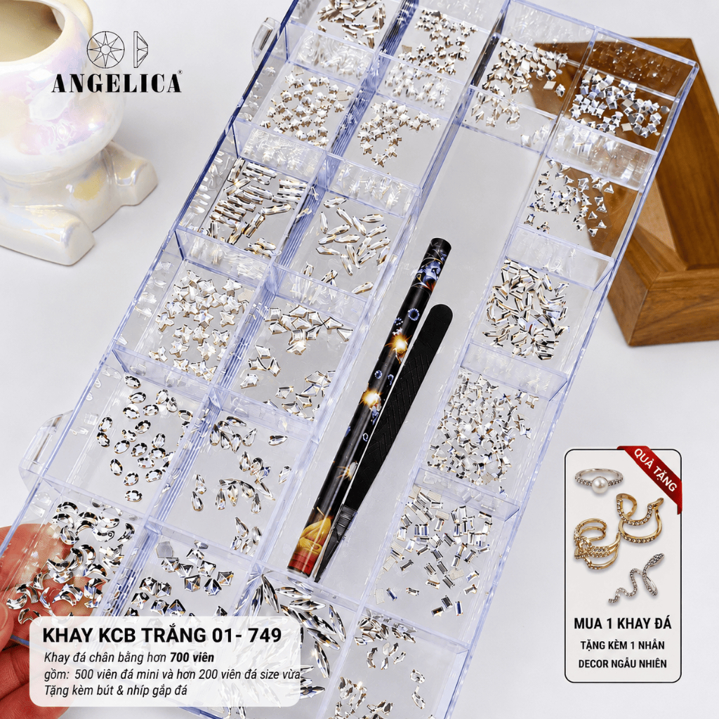 Khay Đá KCB 700 Viên Chân Bằng ANGELICA Kèm Phụ Kiện Đính Đá - Trang Trí Móng Nail KCB01-749