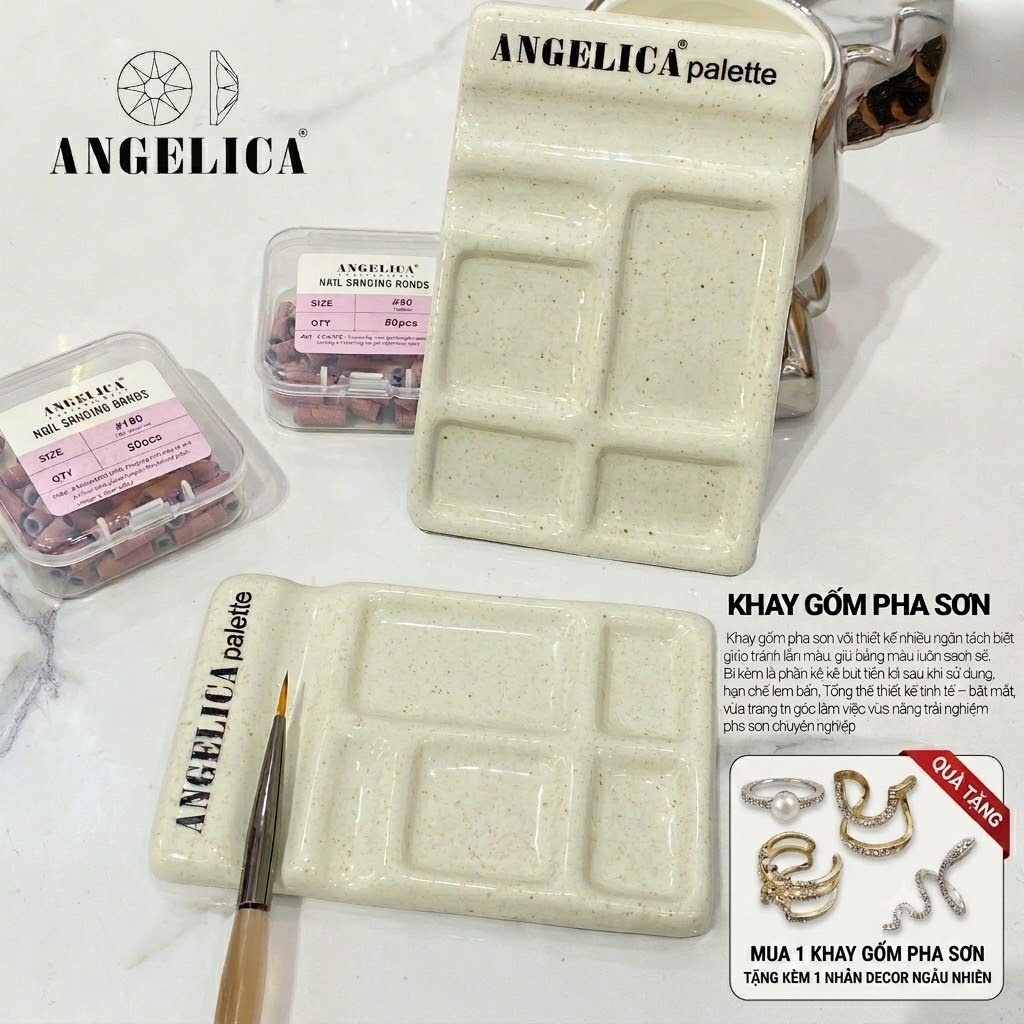Khay Gốm Pha Sơn ANGELICA Thiết Kế Nhiều Ngăn Tách Biệt Giữ Bảng Màu Luôn Sạch Sẽ