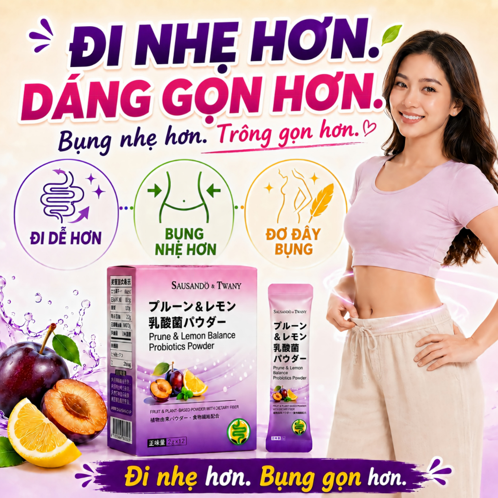 Bột Mận Chanh Sausando Twany chất xơ lợi khuẩn men vi sinh hỗ trợ táo bón, đại tiện đều, bụng nhẹ dễ chịu hơn mỗi ngày
