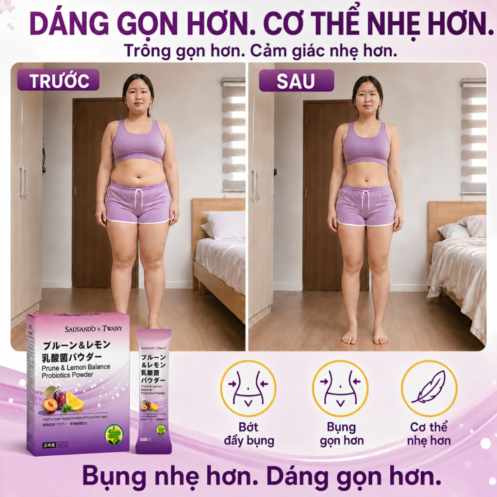 Bột Mận Chanh Sausando Twany chất xơ lợi khuẩn men vi sinh hỗ trợ táo bón, đại tiện đều, bụng nhẹ dễ chịu hơn mỗi ngày