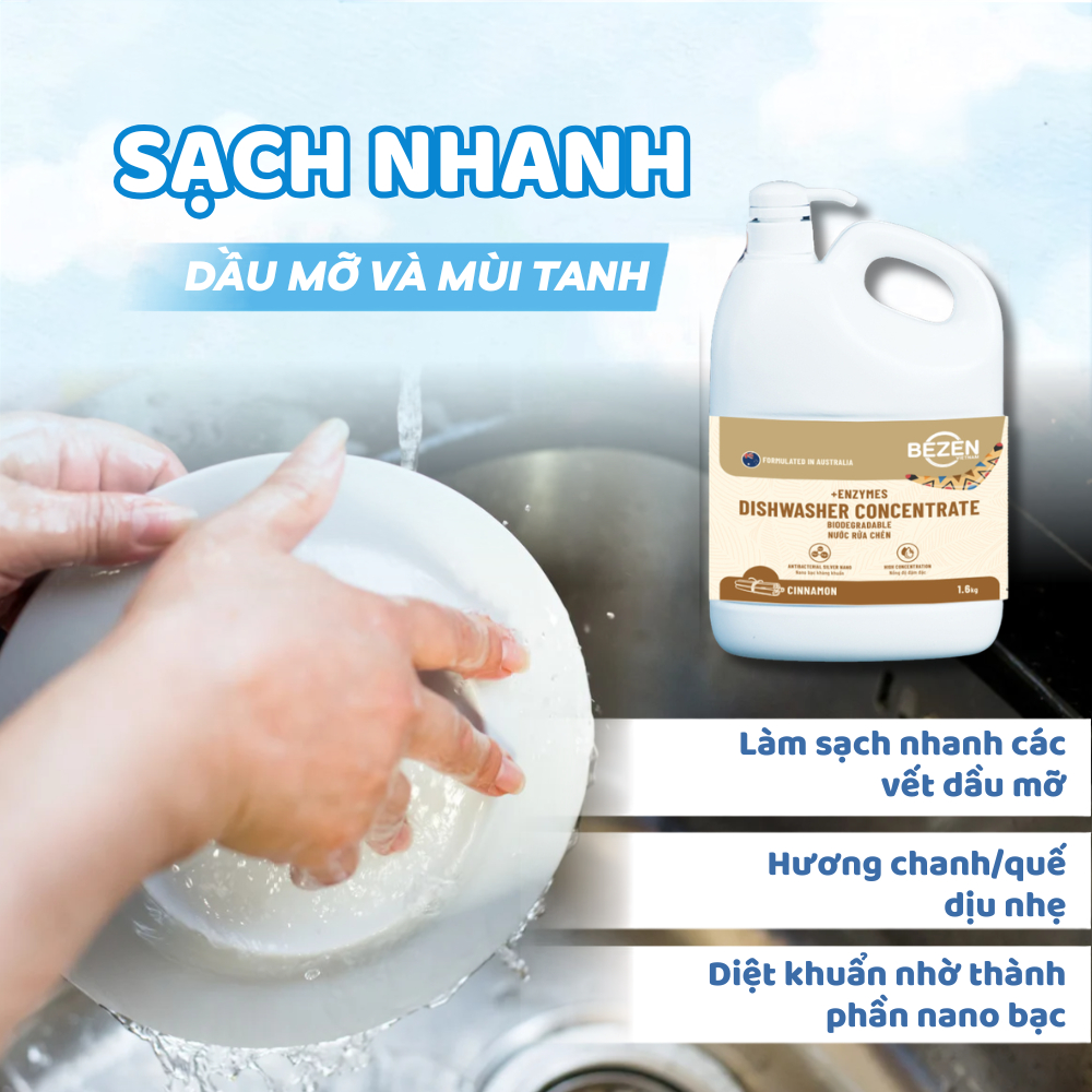 Nước Rửa Chén Bát BEZEN 800g Nano Bạc & Enzyme Lành Tính - Sạch Dầu Mỡ, Khử Mùi Tanh