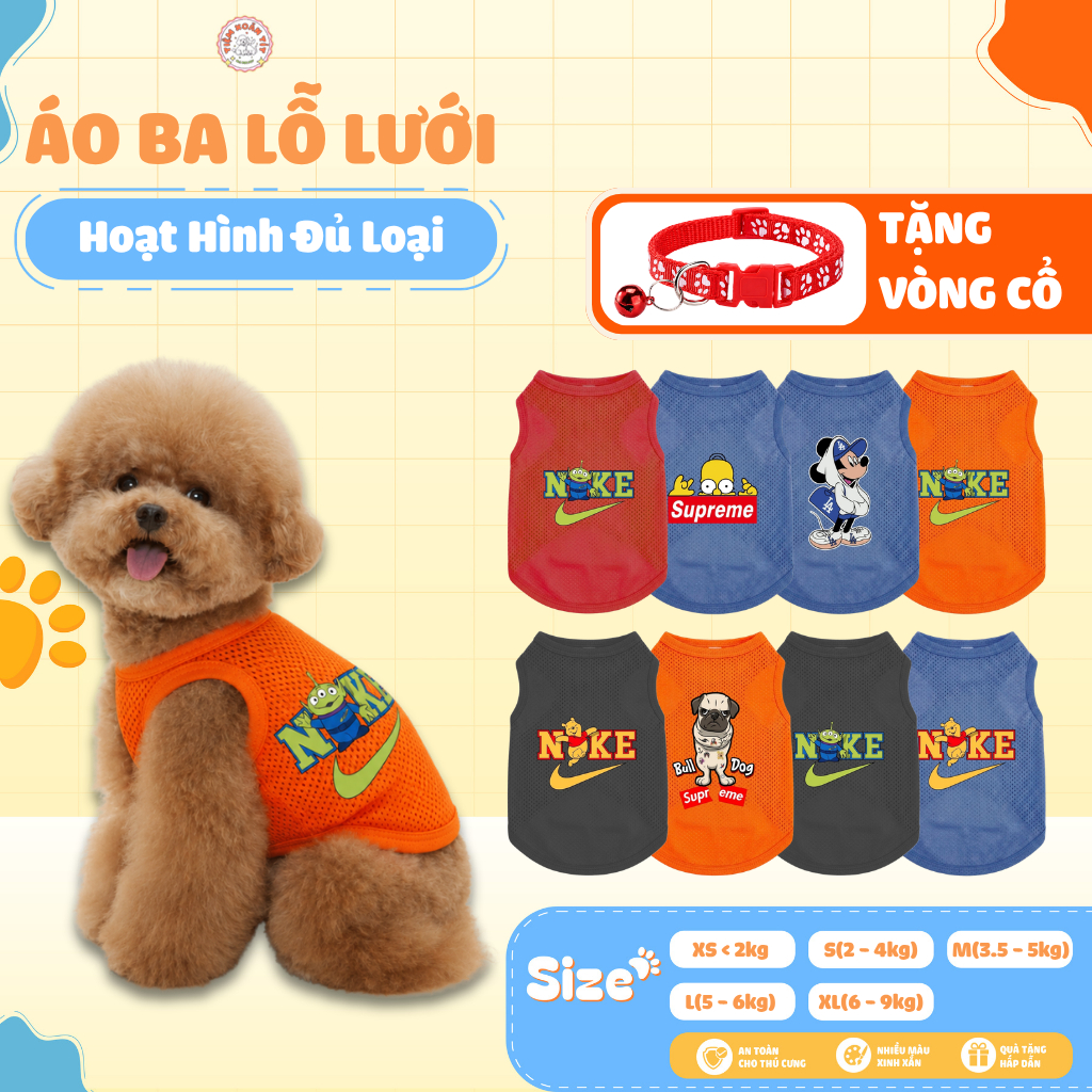 Áo cho chó mèo thú cưng ba lỗ 2-9kg mùa hè chất liệu cao  cấp thoải mái in logo hoạt hình