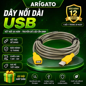 Cáp Nối Dài USB 2.0 ARIGATO 10M Tốc Độ Cao – Dây Gia Hợ USB Chống Nhiễu Kết Nối Máy In, Camera, PC Laptop