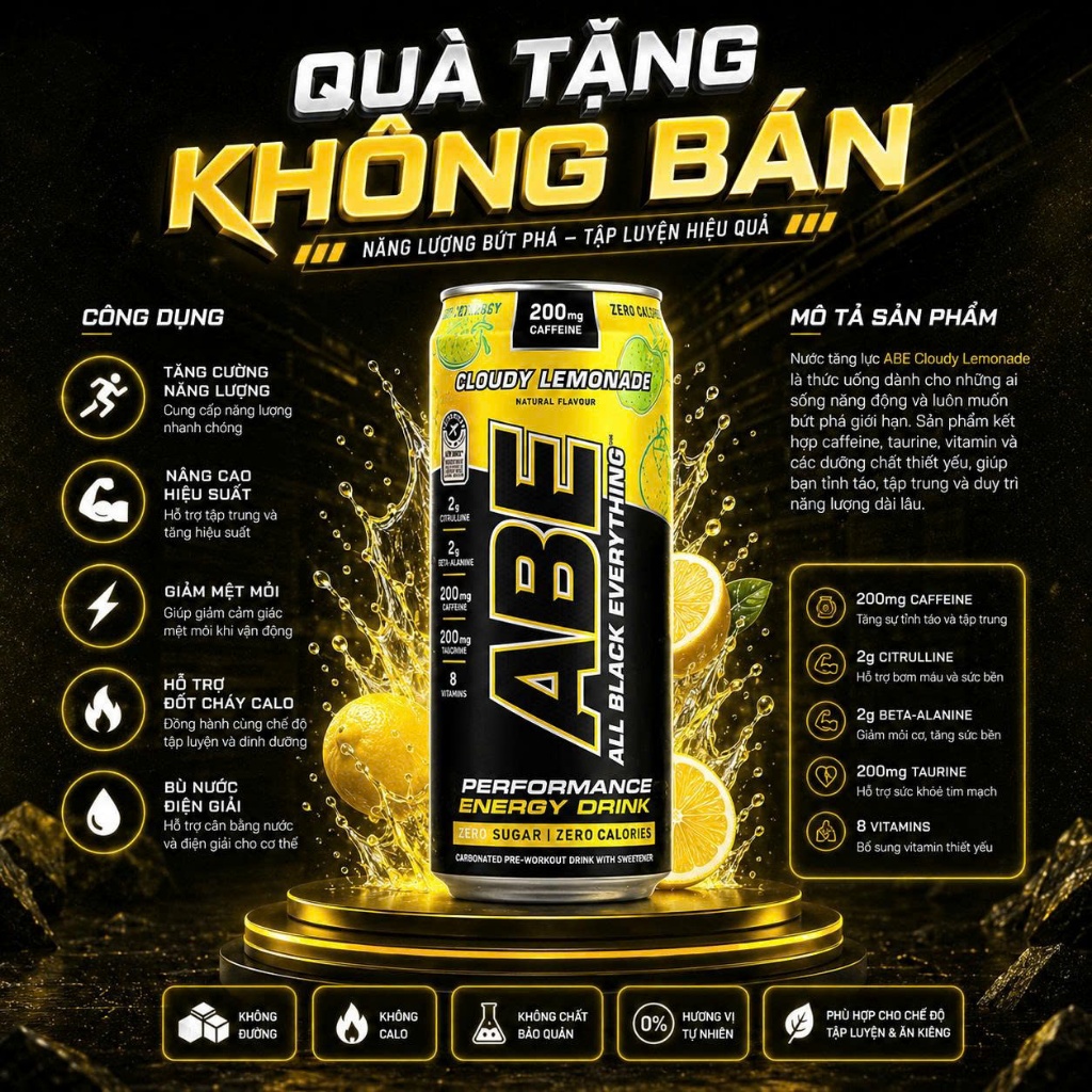 ABE Pre-workout Nước Uống Tăng Cường Năng Lượng, Nước Tăng Lực (1 Lon)