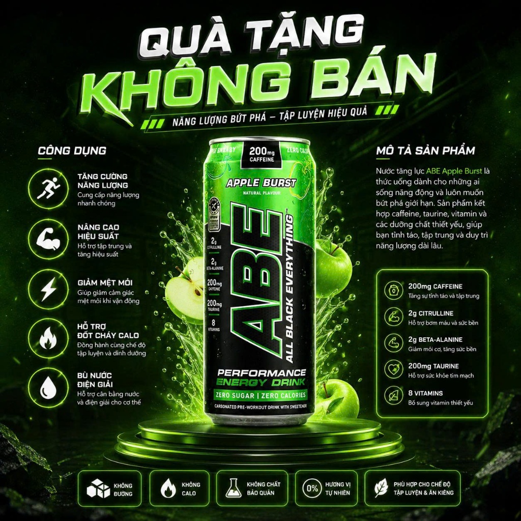(1 Lon) ABE Pre-workout Nước Uống Tăng Sức Lực, Tăng Sức Mạnh Cho Buổi Tập