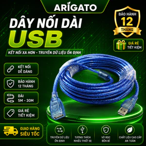 Cáp Nối Dài USB 2.0 10M Màu Xanh Tốc Độ Cao – Dây Kéo Dài USB Kết Nối Máy In, Camera, PC Laptop