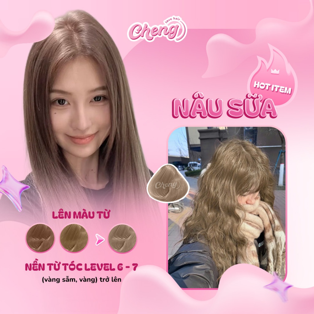 [S.VIP] Thuốc Nhuộm Tóc Màu NÂU SỮA, NÂU TRÀ SỮA Không Tẩy | Chenglovehair, Chenglovehairs