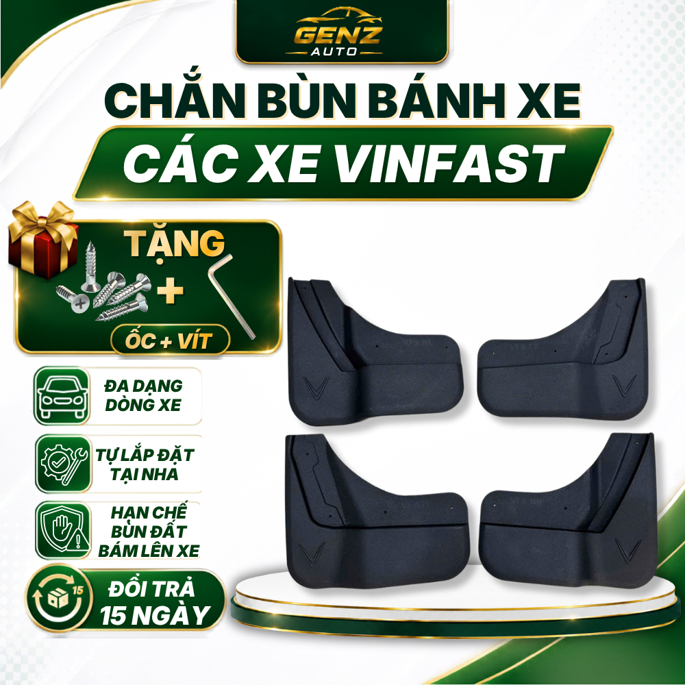 Chắn bùn VF3, VF5, VF6, VF7, VF8, Herio/Limo Green, MPV7 .. hạn chế bùn đất bắn lên xe + tặng kèm ốc