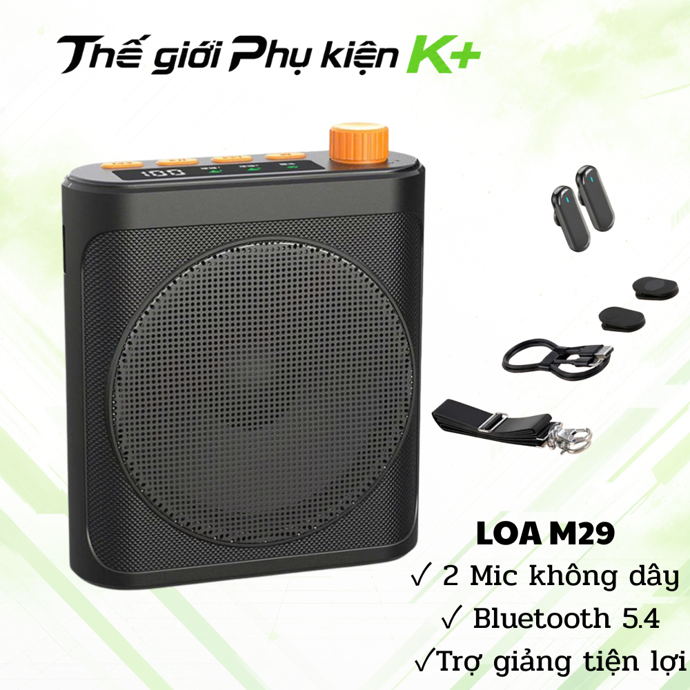 Loa Di Động Bluetooth 5.4 cho Giáo Viên Kiêm Máy Trợ Giảng M29 20W Kèm 2 Micro Kẹp Áo Từ Tính