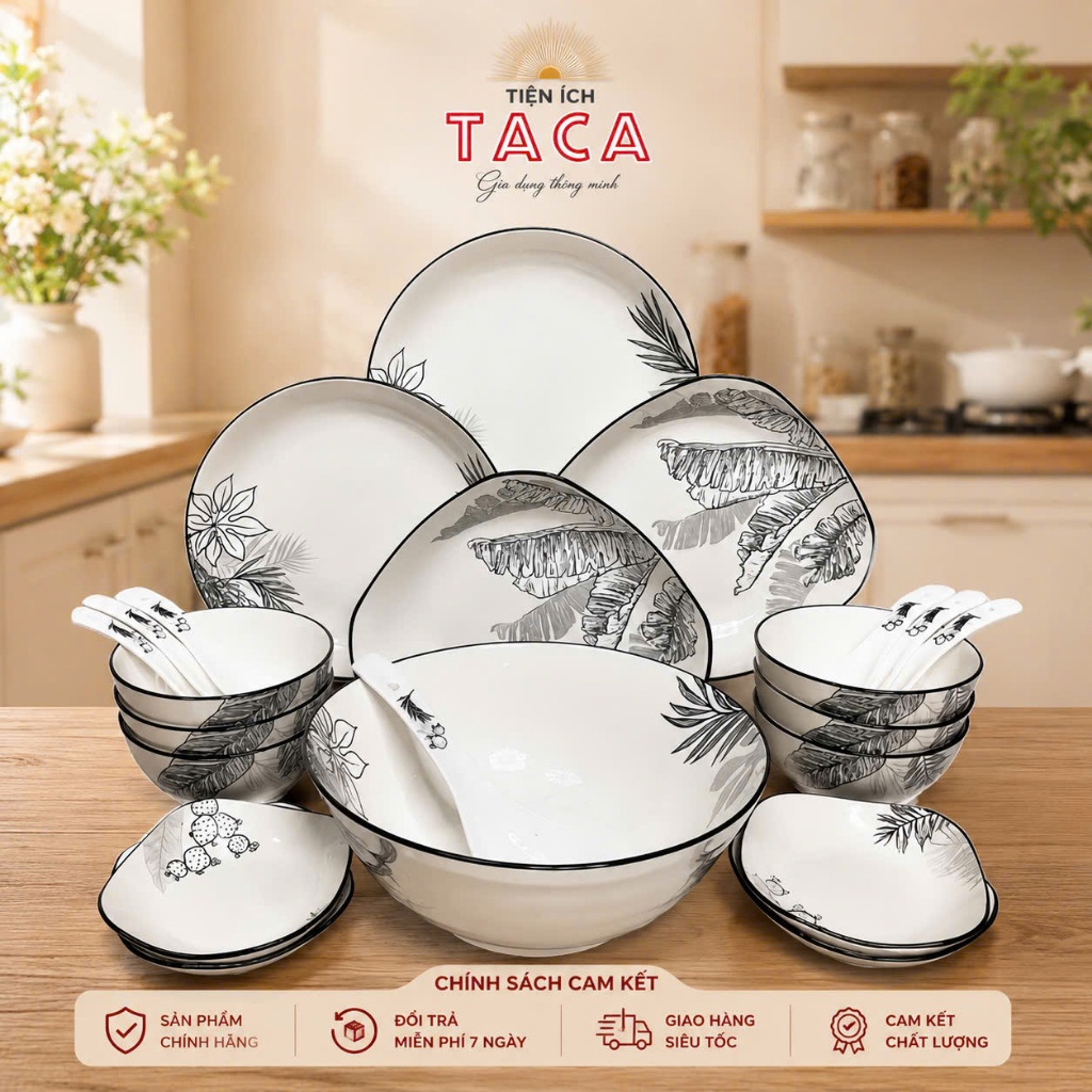 Bộ Bát Đĩa hoạ tiết Tinh Hoa Khắc Nổi Cao Cấp - 28 món - ĐÓNG HỘP QUÀ TẶNG