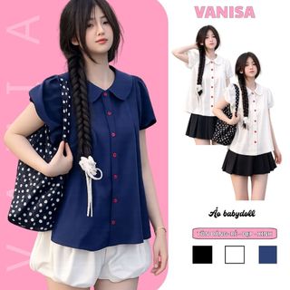 Áo sơ mi nữ cổ bèo sen form rộng chất voan mềm màu đen trắng VANISA SM933