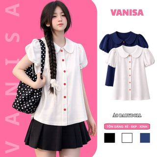 Áo babydoll nữ form rộng tay phồng chất voan đen xanh trắng phong cách tiểu thư VANISA SM933