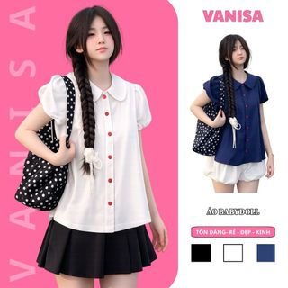 Áo sơ mi nữ cổ bèo sen tay phồng dáng rộng trẻ trung đen xanh trắng VANISA SM933