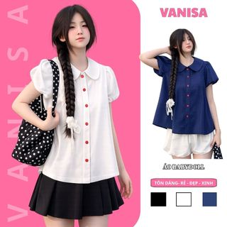 Áo babydoll nữ tay bồng form suông phong cách ulzzang màu xanh trắng VANISA SM933
