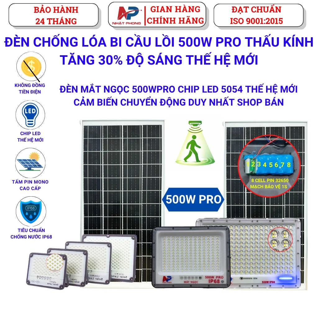 Đèn năng lượng mặt trời chống lóa NHẬT PHONG SOLAR công suất 200W 300W 500W MẪU MỚI 2025,Khung Nhôm bảo hành 2 năm