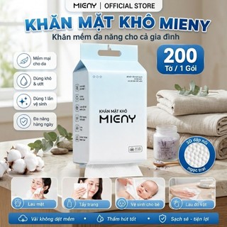 Khăn Lau Mặt Khô MIENY Size L 200 Tờ, Khăn Cotton Dùng 1 Lần 15x20cm Túi Rút Treo Tường, Tiện Lợi
