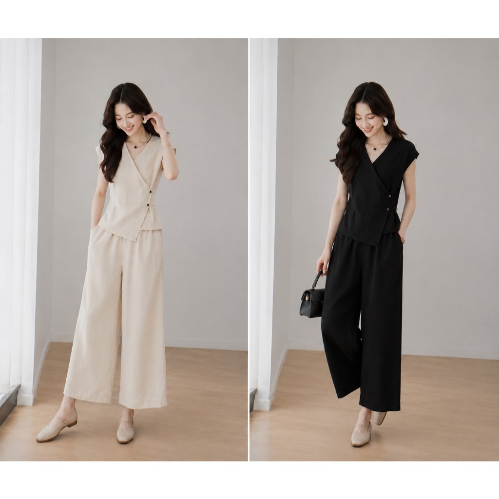Set Bộ Nữ Hot Trend Quảng Châu – Lịch Thiệp, Sang Trọng, Che Dáng Đẹp Chất Đũi Hàn Loại 1 Cao Cấp