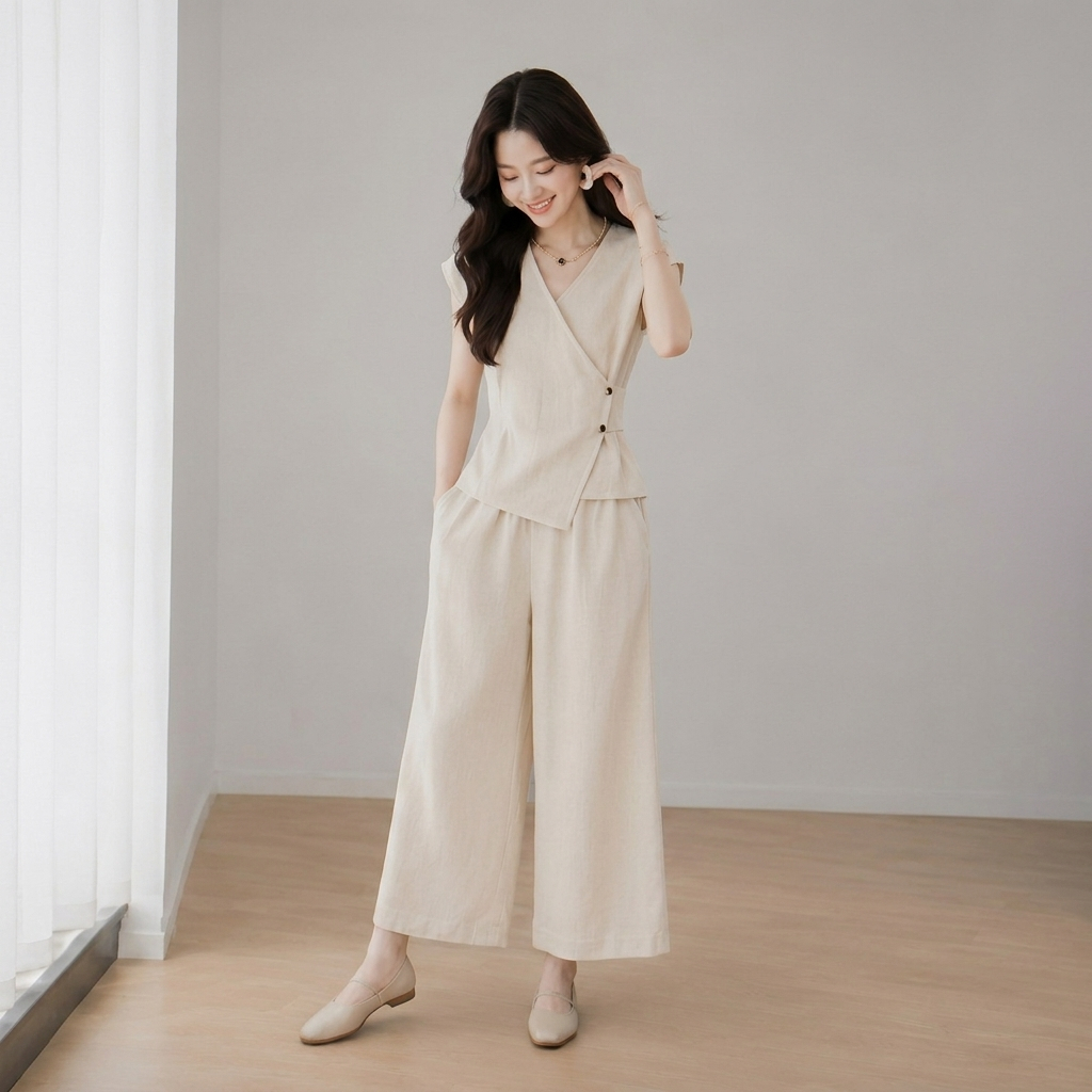 Set Bộ Nữ Hot Trend Quảng Châu – Lịch Thiệp, Sang Trọng, Che Dáng Đẹp Chất Đũi Hàn Loại 1 Cao Cấp