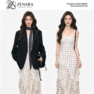 ZENARA Đầm Maxi chấm bi 2 dây nhún tầng | Dáng dài thanh lịch, chất mát, phối vest hay đi biển đều đẹp–Hottrend hè-9259