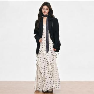 ZENARA Đầm Maxi chấm bi 2 dây nhún tầng | Dáng dài thanh lịch, chất mát, phối vest hay đi biển đều đẹp–Hottrend hè-9259