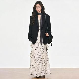 ZENARA Đầm Maxi chấm bi 2 dây nhún tầng | Dáng dài thanh lịch, chất mát, phối vest hay đi biển đều đẹp–Hottrend hè-9259