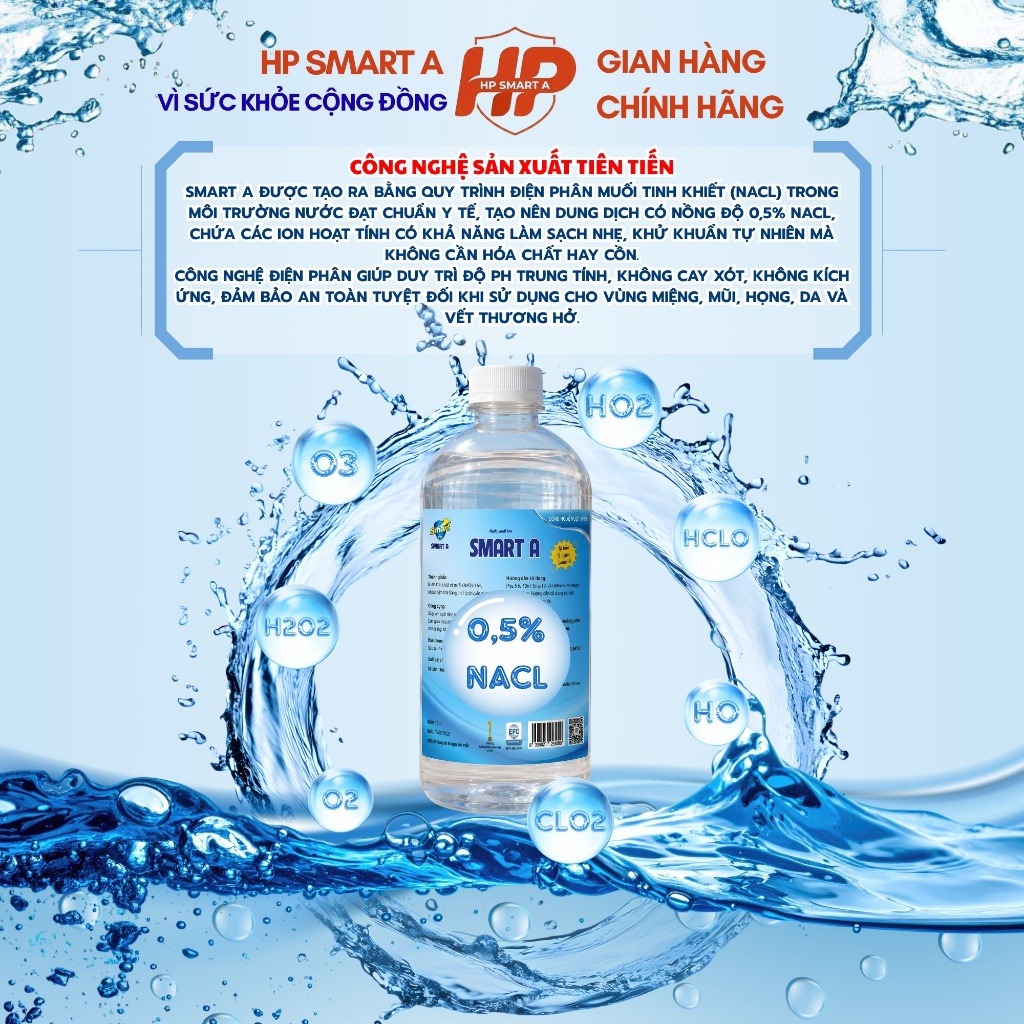 Combo 8 Chai Nước Muối ion SMART A 500ml -Nước Súc Miệng -Dung Dịch Sát Khuẩn Anolyte