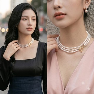 [DAISYN ] N640 choker dây chuyền áo dài , dây chuyền áo tấc, vòng cổ cưới 1 sợi dài ngọc trai nhân tạo 6mm khoá OT
