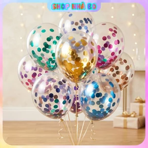Set 5 Bong Bóng Trong Suốt Kim Tuyến, Bóng Sequin Nhiều Màu Nhà Bo Trang Trí Tiệc Tùng Size 12 Inchs