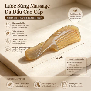 Lược Sừng Massage Da Đầu 16cm – Lược Chải Tóc Chống Rối, Giảm Gãy Rụng, Thư Giãn Da Đầu