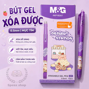 Bút Gel Xoá Được 182A7 Tím 0.5mm – Bút Nước Xoá Sạch, Mực Chuẩn Màu, Viết Trơn, Cho Học Sinh Tiểu Học, Có Nắp