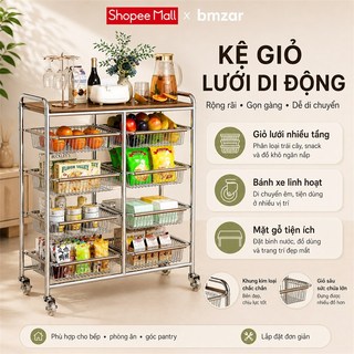 Kệ xe đẩy inox đựng đồ Xe đẩy Spa Với nhiều giỏ lưới kéo ra kệ để đồ đa năng bánh xe
