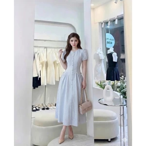 Đầm Maxi Sọc Dọc Tay Bồng Thanh Lịch | Váy Dài Tôn Dáng Che Khuyết Điểm Cao Cấp Mặc Đi Làm Đi Chơi Dự Tiệc ✨