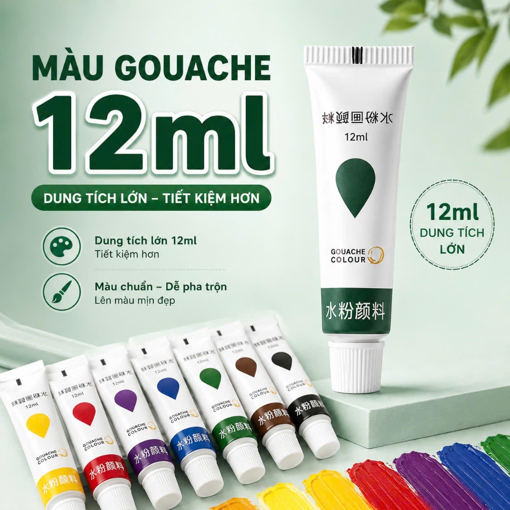 Màu Gouache 12ml 12/18/24/36 Màu – Bộ Màu Poster Vẽ Tranh Màu Vẽ Mỹ Thuật Cho Học Sinh