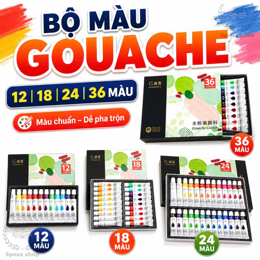 Màu Gouache 12ml 12/18/24/36 Màu – Bộ Màu Poster Vẽ Tranh Màu Vẽ Mỹ Thuật Cho Học Sinh