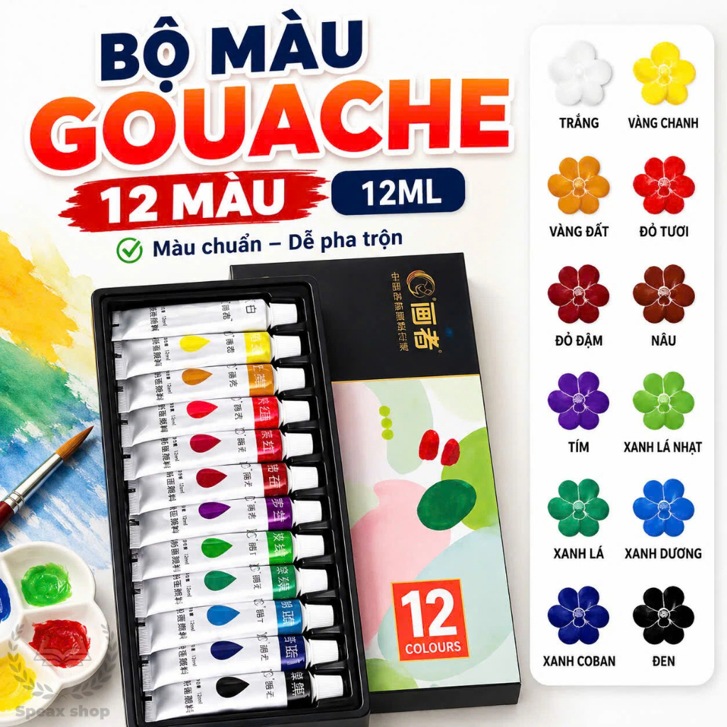 Màu Gouache 12ml 12/18/24/36 Màu – Bộ Màu Poster Vẽ Tranh Màu Vẽ Mỹ Thuật Cho Học Sinh