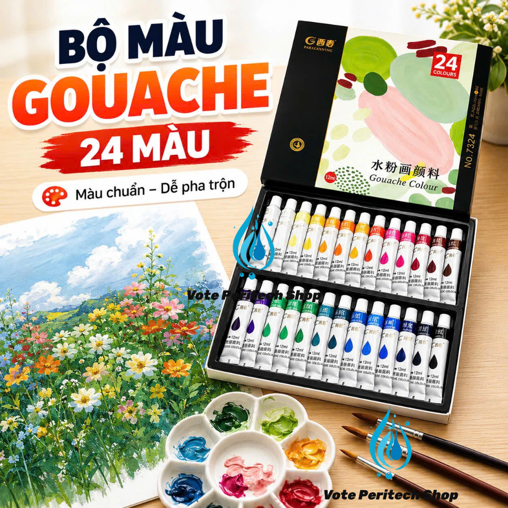 Màu Gouache 12ml 12/18/24/36 Màu – Bộ Màu Poster Vẽ Tranh Màu Vẽ Mỹ Thuật Cho Học Sinh