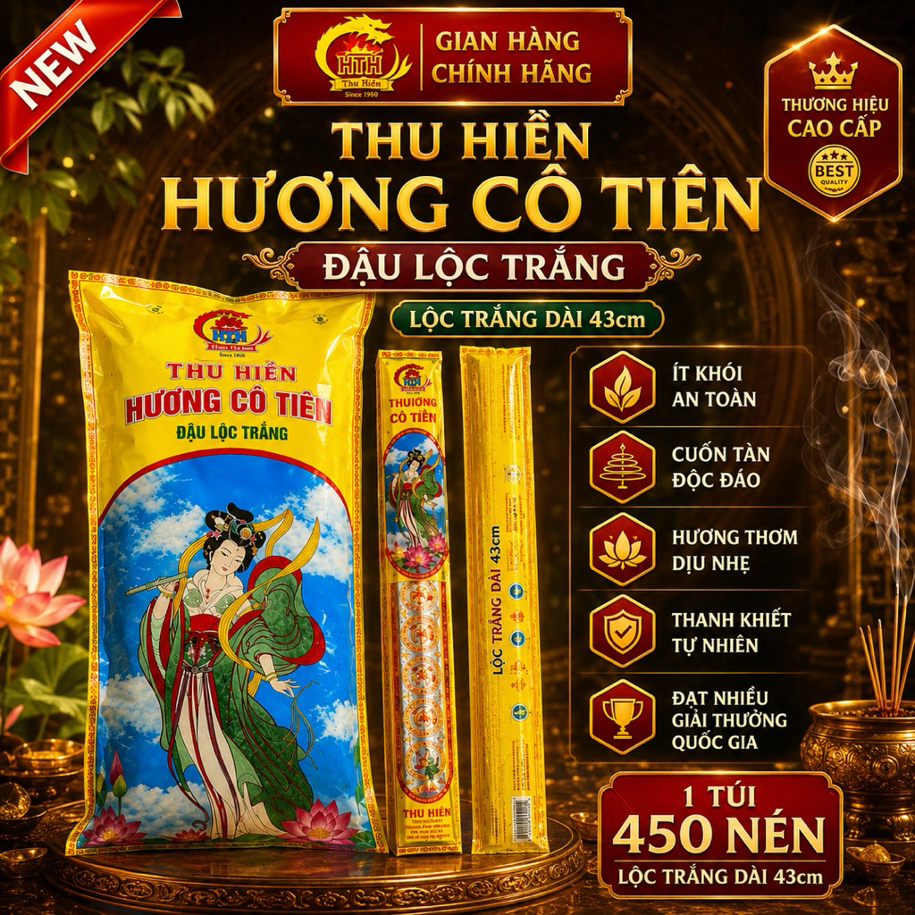 1 bịch 10 hương thơm Thu Hiền dài 43cm cuộn tàn trắng (mẫu mới)