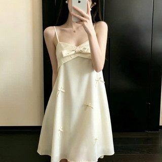 V66 Váy Ngủ Nữ 2 Dây Chất Lụa Latin Cao Cấp Đính Nơ Siêu Yêu Phương Linh Underwear