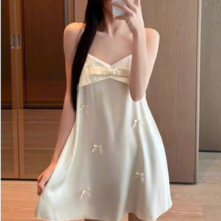 V66 Váy Ngủ Nữ 2 Dây Chất Lụa Latin Cao Cấp Đính Nơ Siêu Yêu Phương Linh Underwear