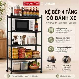 Kệ để đồ nhà bếp đa năng có bánh xe Kệ lò vi sóng sắt sơn tĩnh điện chịu lực cao sắp xếp gọn gàng căn bếp