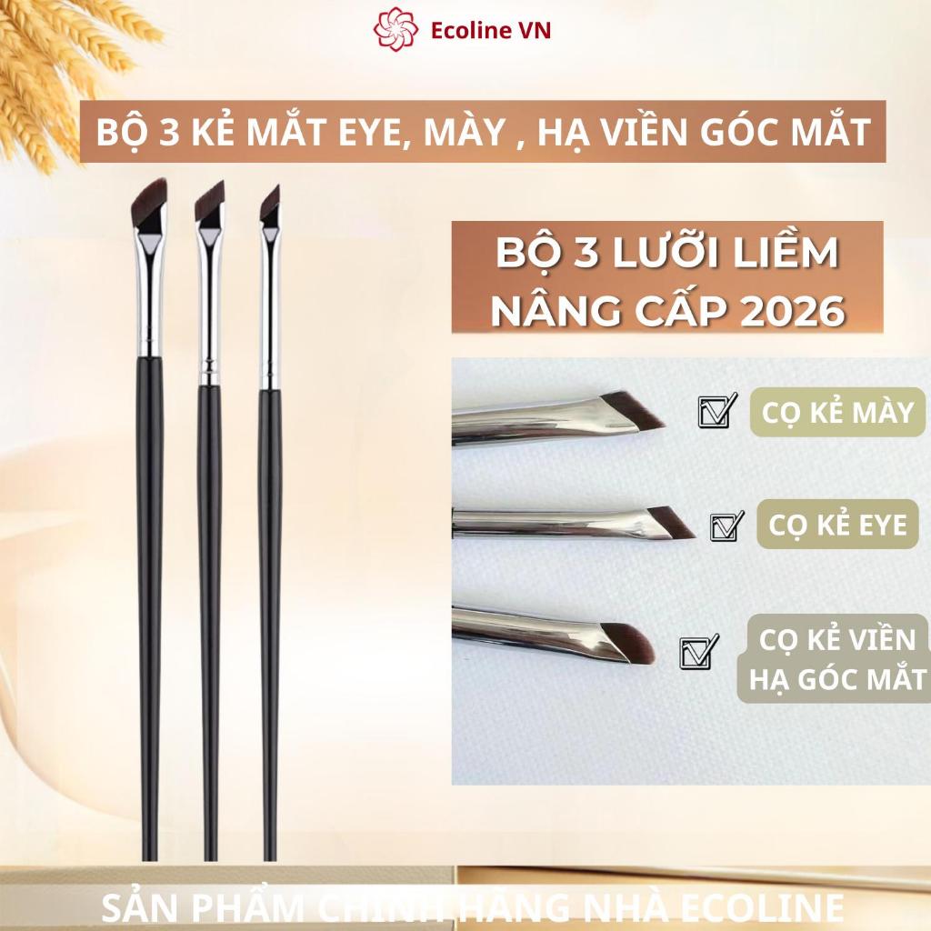 Ecoline Cọ kẻ mắt lưỡi liềm nâng cấp bộ 3 cọ kẻ mắt eyeliner chi tiết tạo viền hạ vs mở rộng góc mắt