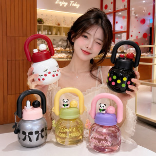 Bình Nước Mini 800ml - 1300ml Có Ống Hút Quai Xách Dễ Thương Họa Tiết Nơ Cherry Chấm Bi