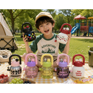 Bình Nước Mini 800ml - 1300ml Có Ống Hút Quai Xách Dễ Thương Họa Tiết Nơ Cherry Chấm Bi
