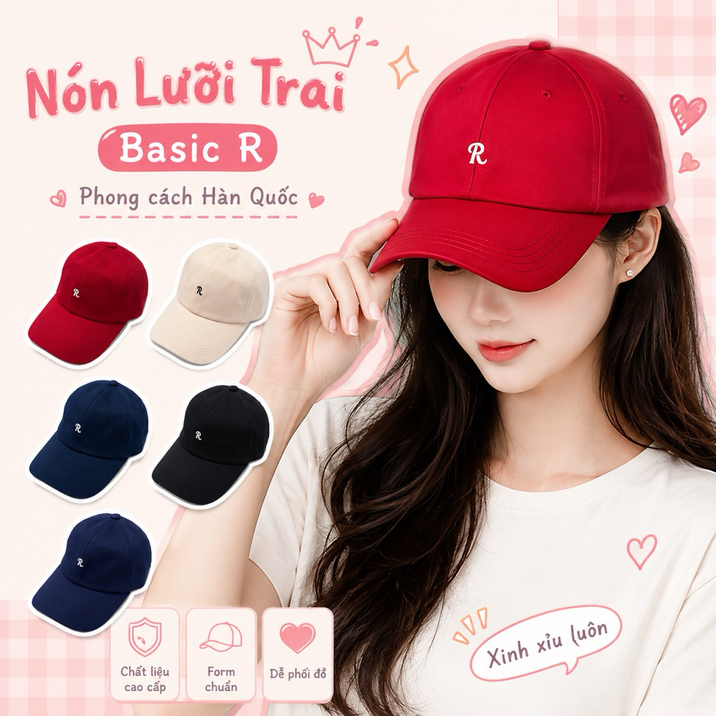 NÓN KẾT KAKI CHỮ R PHOM MỀM BASIC NAM NỮ