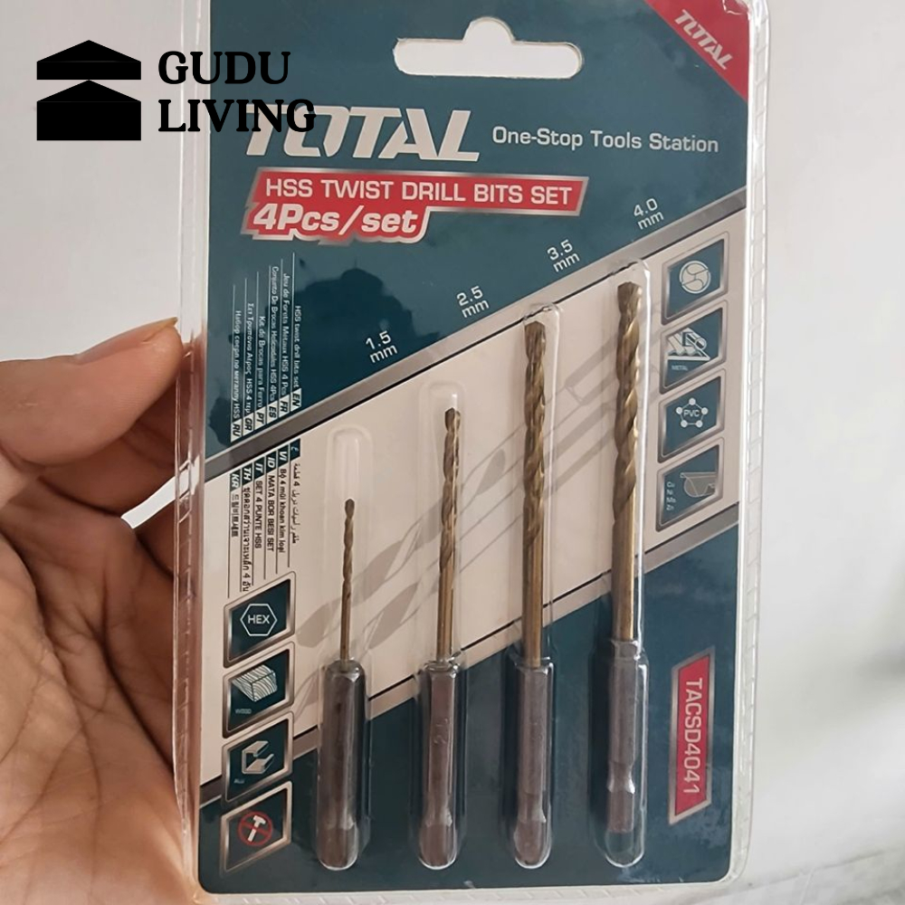 Bộ 4 Mũi Khoan Kim Loại Đuôi Lục Giác Total TACSD4041 | Gudu Living